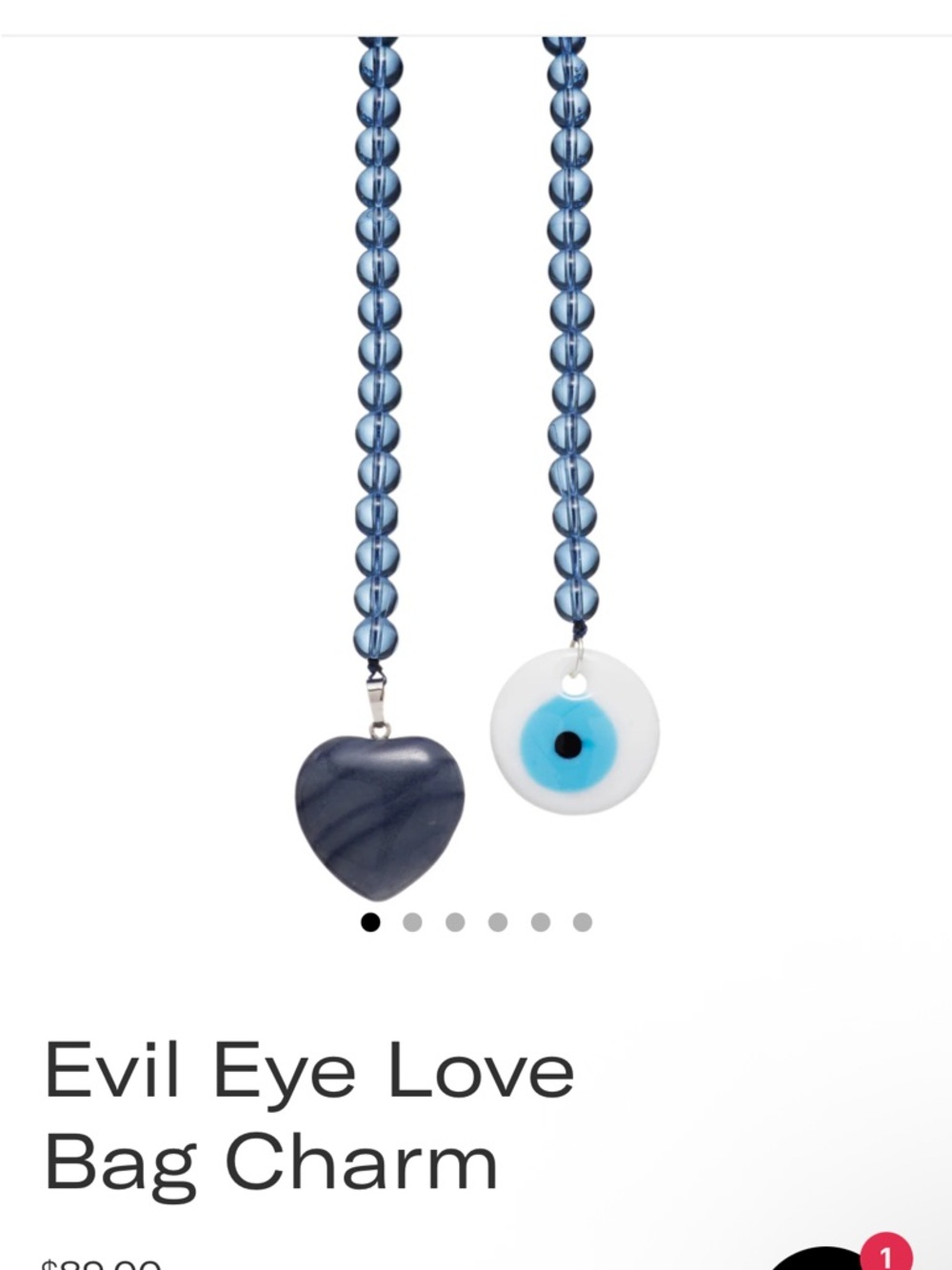 New MAYAMAR Evil Eye & Heart Beaded Bag Charm - Blue, 15”